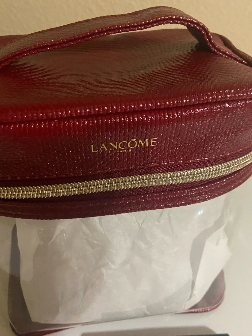 Jimmy Choo Sunglasses and Red Clear Lancome Cosmetic Travel makeup case